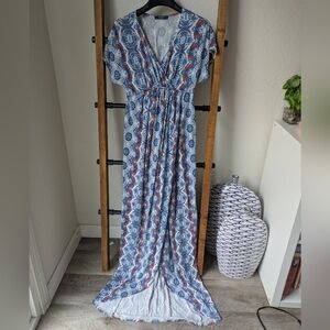 Tart Maternity Women's Blue and Red Patterned Maxi Dress - Size XS